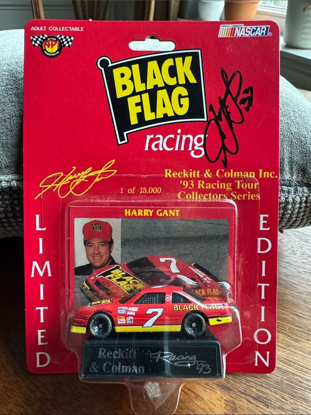AUTOGRAPHED- Harry Gant Black Flag Racing Red Collectible Die-Cast Car